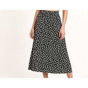 Skirt  AVANOVA Womens Floral Midi Size M Black White Blue Stretch Waist NWT Lq